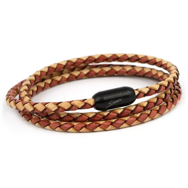 Simaru Simaru Wickelarmband Lederarmband Muster Made in EU für Damen & Herren mit Magnetverschluss, Hellbraun mix, – Produktbild 1 von 4