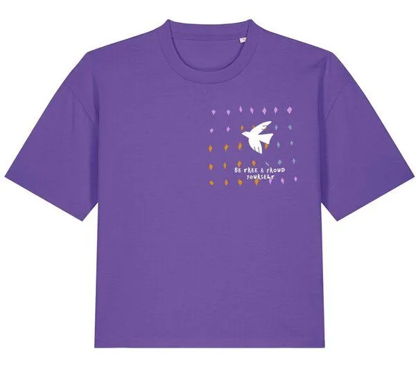 Kultgut Kultgut Biofair- Boxistyle Shirt / BE FREE & PROUD YOURSELF, Lila, – Produktbild 1 von 3