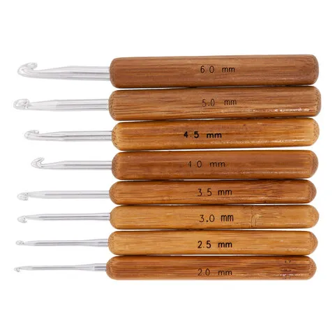 buttinette Häkelnadel-Set "Bambus", 8 Stück, Stärken: Ø 2–6 mm – Produktbild 1 von 1