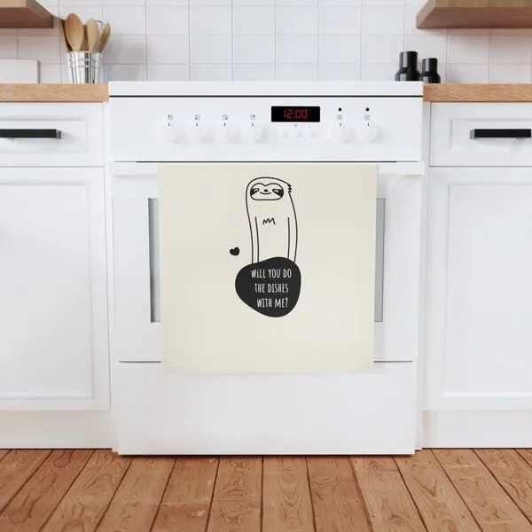 PepMelon Machst du den Abwasch mit mir? Faultier Geschirrtuch, 50 x 70 cm – Produktbild 4 von 4