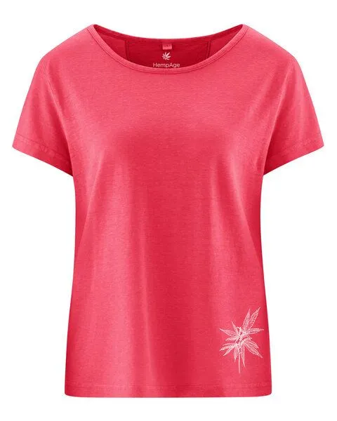 HempAge HempAge Damen T-Shirt mit Print Hanf/Biobaumwolle, Magnolia (rot), – Produktbild 3 von 4
