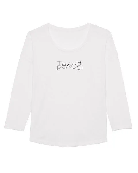 Human Family Human Family Damen Longsleeve aus Slub Garn - "Wave - Teach Peace", Weiss, – Produktbild 1 von 4