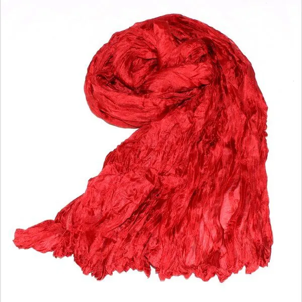 Schönes aus Indochina Schönes aus Indochina Seidenschal Crinkle einfarbig, Rot, – Produktbild 1 von 3