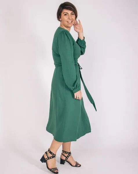 Aatise Aatise Wickelkleid mit Bischofsärmeln wadenlanger Rock Zovy, 100% EcoVero, Grün, – Produktbild 2 von 4