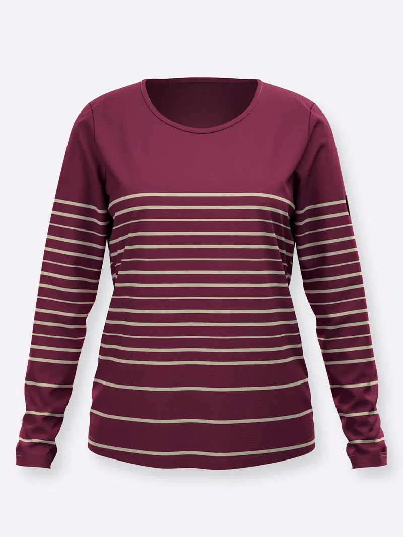 Witt Langarmshirt bordeaux-sand-geringelt, Bordeaux-sand-geringelt, – Produktbild 1 von 2