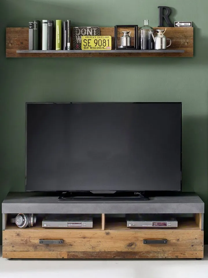 Home affaire Wohnwand Ilana, Komplettset bestehend aus: TV-Unterteil und Wandboard, Grau, – Produktbild 2 von 5