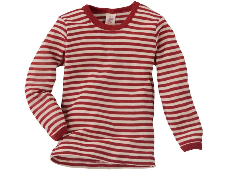 Engel natur Engel Natur Kinder Unterhemd Langarm Bio-Merinowolle rot-geringelt Gr.104, Rot, – Produktbild 1 von 2