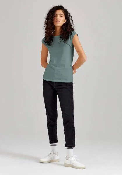 THOKKTHOKK ThokkThokk TT01 Cap Sleeve T-Shirt Damen (GOTS, vegan, Bio-Baumwolle), Green blue (grün-blau), – Produktbild 4 von 7