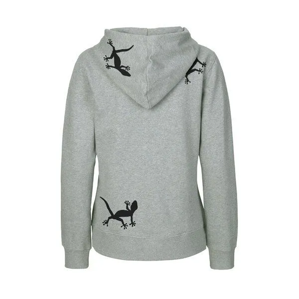 HANDGEDRUCKT HANDGEDRUCKT "Geckos" Frauen Zip-HOODY aus reiner Biobaumwolle (kbA), Grey, – Produktbild 1 von 4