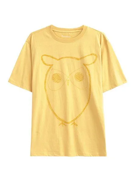 KnowledgeCotton Apparel KnowledgeCotton Apparel T-Shirt ALDER Basic Tee mit Eulenprint, Gelb (misted yellow), – Produktbild 4 von 4