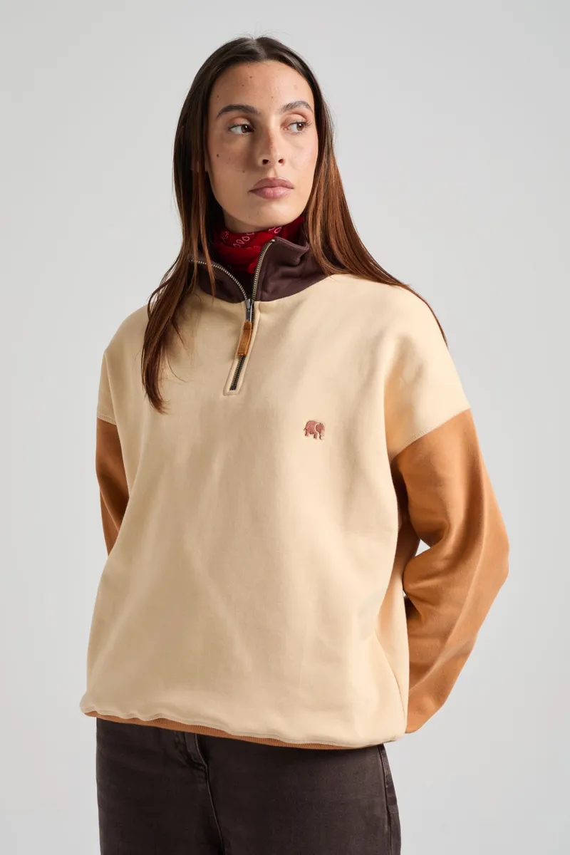 Trendsplant Trendsplant Damen vegan Sweatshirt Quarter Zip Color Block Grau Sand, Beige, – Produktbild 2 von 2