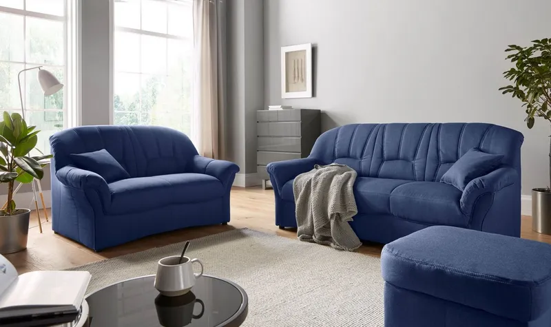 DOMO collection Polstergarnitur Bahia zeitlos & elegantes Sofa, bequem, (Set), 3-Sitzer & 2-Sitzer-Set, Blau, – Produktbild 1 von 5
