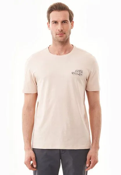 ORGANICATION ORGANICATION T-Shirt aus Bio-Baumwolle mit Wagen-Print, Natur(birch), – Produktbild 1 von 3