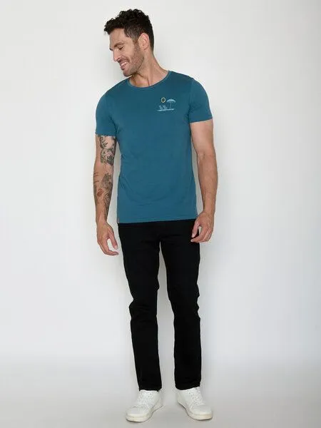 GreenBomb GREENBOMB Beach View Guide - Sportliches T-Shirt aus Bio-Baumwolle / hochwertiger Print / GOTS / Fair & Vegan, Blau (steinblau), – Produktbild 3 von 4