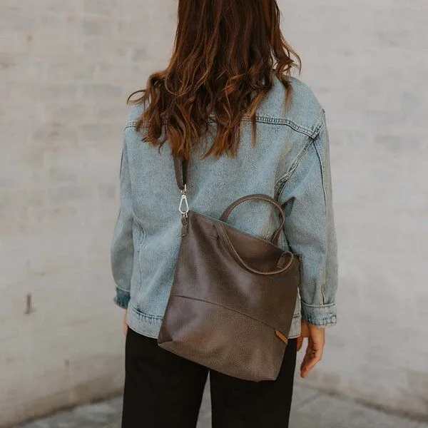 BOWLEANIES TASCHEN BOWLEANIES TASCHEN Mittelgroße Umhängetasche aus Lederfaserstoff, Dunkelgrau, – Produktbild 3 von 4