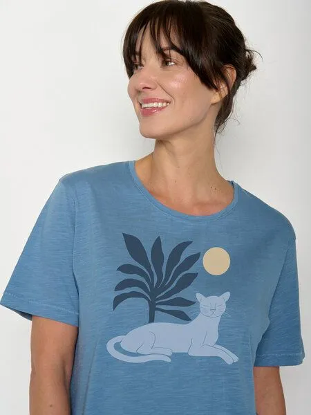 GreenBomb GREENBOMB Panther Leaves Nova - Kastiges T-Shirt aus Bio-Baumwolle / hochwertiger Print / GOTS / Fair & Vegan, Blau (gletscherblau), – Produktbild 2 von 4