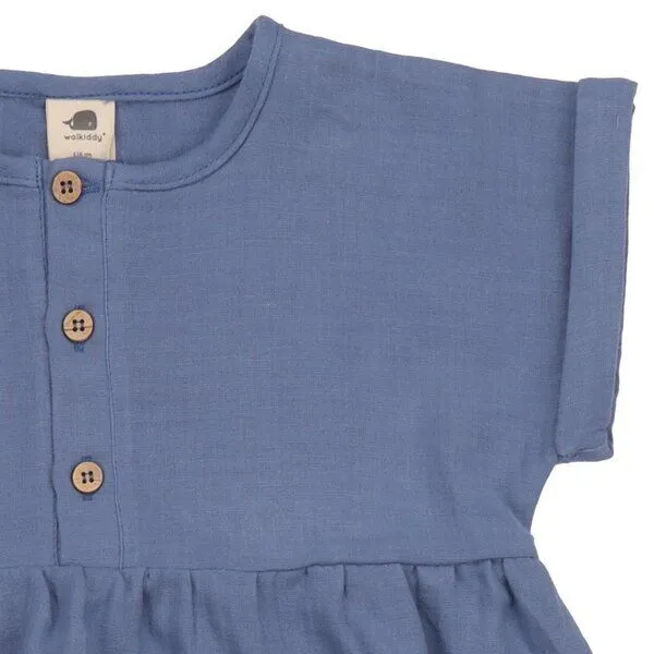 Walkiddy Walkiddy Mädchen Bluse GOTS zertifiziert, Bio-Baumwolle, blau, „English Manor“, Kurzarm, Raffung, weich, Blau, – Produktbild 2 von 3