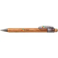 Memo PEFC-zert. Holz-Druckkugelschreiber 'Prisma wood' rauch trans. Funktionsteilen – Produktbild 1 von 1