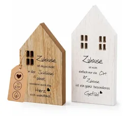 Topanbieter999 Dekoobjekt Holz Deko Häuser mit Sprüchen Set (2er Set weiß/natur), handgearbeitet, FSC 100%, kein Aufbau erforderlich – Produktbild 1 von 1