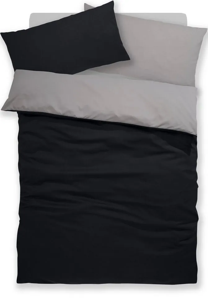 OTTO home Wendebettwäsche Desner2 100% Microfaser, extra weich, allergikerfreundlich, Microfaser, 2 teilig, Premium Qualität, uni, schnell trocknend, pflegeleicht, ab 135x200 cm, Grau|schwarz, – Produktbild 6 von 7