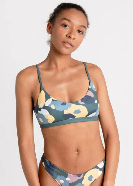 boochen boochen Bikini Top Surin - wendbares Bikini Oberteil mit schmalen Trägern, Oliv green wildflower, – Produktbild 2 von 4