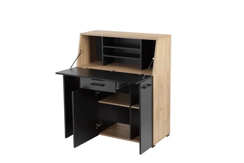 OTTO home Sekretär Moid, Home-Office-Schreibtisch, viele Stauraummöglichkeiten, kompaktes & modernes Design, B. 88,5 cm, Schwarz, – Produktbild 5 von 5