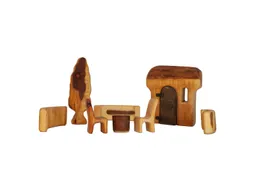 bikeho Holzbausteine natur Haus mit Borke und Garten, Erlenholz 8-teilig – Produktbild 1 von 1