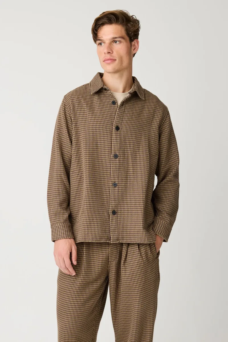 KnowledgeCotton Apparel KnowledgeCotton Apparel Herren vegan Overshirt Loose Hahnentritt Dunkelbraun Kariert, Braun, – Produktbild 2 von 2