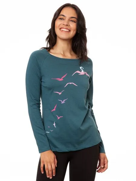 FellHerz FellHerz Damen Raglan Longsleeve Möwenflug atlantic teal Bio Fair Vegan – Produktbild 4 von 4