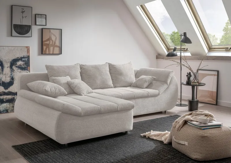 Home affaire Ecksofa Imola, bequem, aktuelle Steppung im Sitz, L-Form, Breite 270cm, wahlweise mit Bettfunktion, Silberfarben, – Produktbild 3 von 5