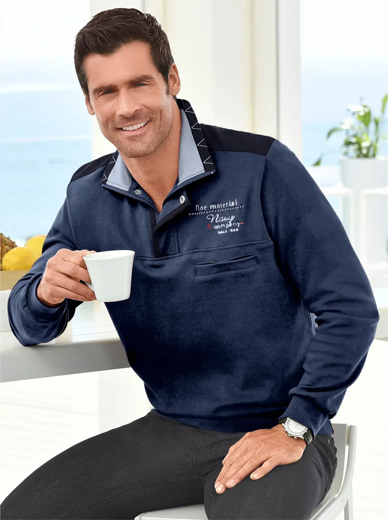 marco donati Langarm-Shirt jeansblau, Jeansblau, – Produktbild 1 von 1
