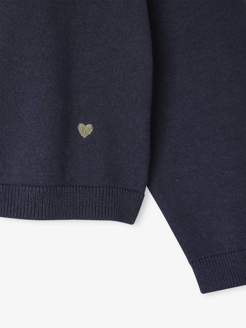 Vertbaudet Mädchen Strickjacke mit Glitzerherz BASIC, Anthrazit, – Produktbild 2 von 2