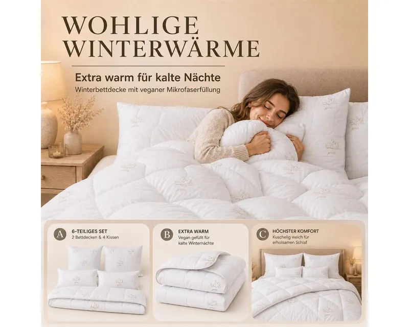 SEI Design Microfaserbettdecke Bettset SWAN 6-tlg Winterdecke 2x 135x200 + Kissen 2x 80x80+ 2x 40x80, Füllung: daunenähnliches Gefühl, 80x80, Weiß, – Produktbild 3 von 5