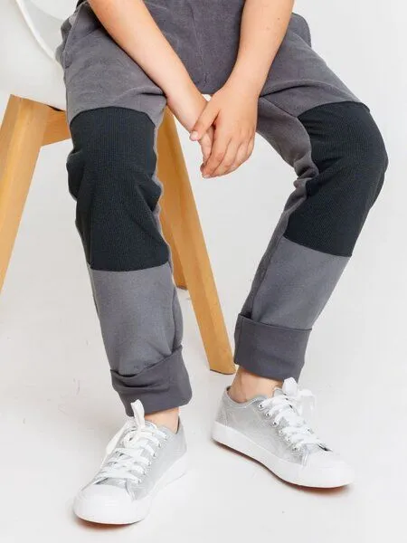 Babbily Babbily Verstellbare Fleece Hose mit robustem Knie - 100% Bio-Baumwolle, Grau, – Produktbild 3 von 3