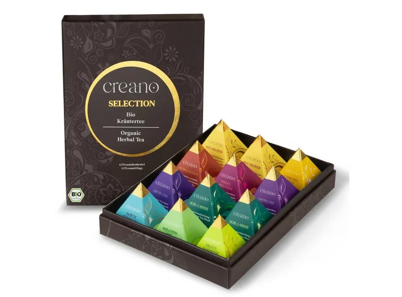 Creano Tee Bio Kräutertee 12er Pyramiden Geschenkset „ORGANIC HERBAL TEA“*, 1 x 12 St. (12 Bio-Pyramiden-Teebeutel) – Produktbild 1 von 5