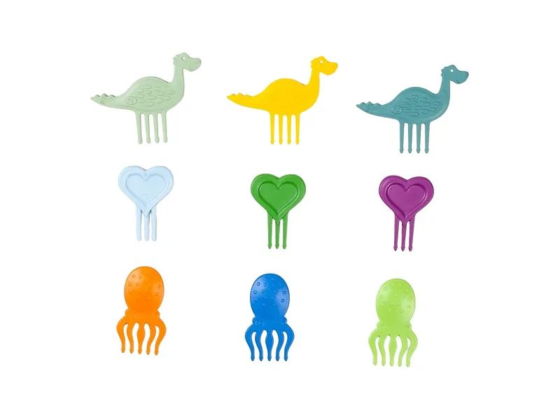 Pieksi und Griffel Snack Piekser 9er Set Dino, Herz und Oktopus, Mehrfarbig, – Produktbild 3 von 3