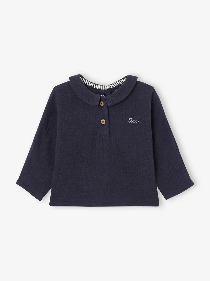 Vertbaudet Baby T-Shirt Langarm mit Polokragen, Nachtblau, – Produktbild 1 von 2