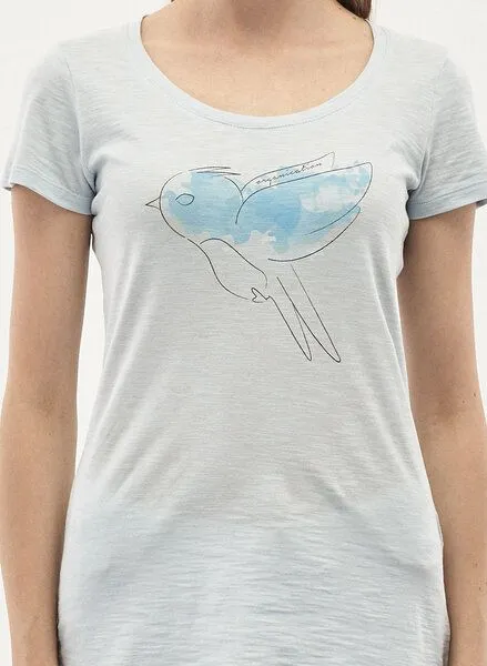 ORGANICATION ORGANICATION T-Shirt aus Bio-Baumwolle mit Vogel-Print, Ice blue, – Produktbild 4 von 4
