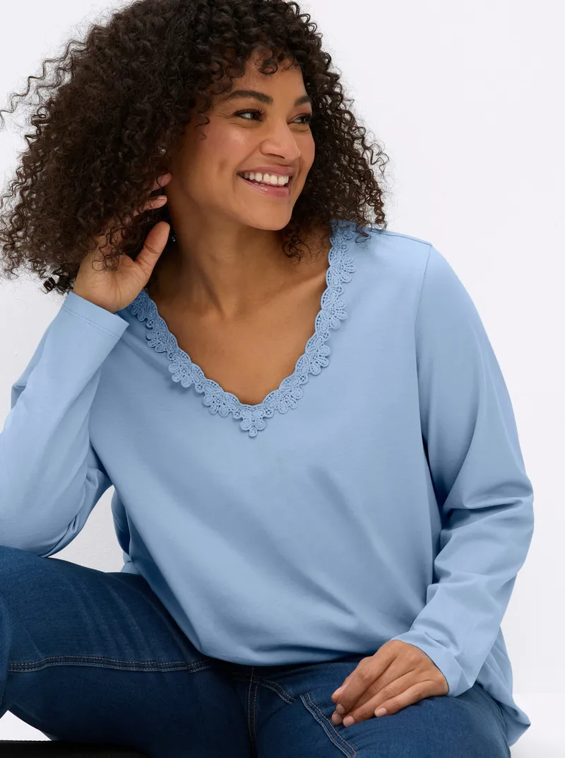 sheego Langarmshirt eisblau, Eisblau, – Produktbild 2 von 2