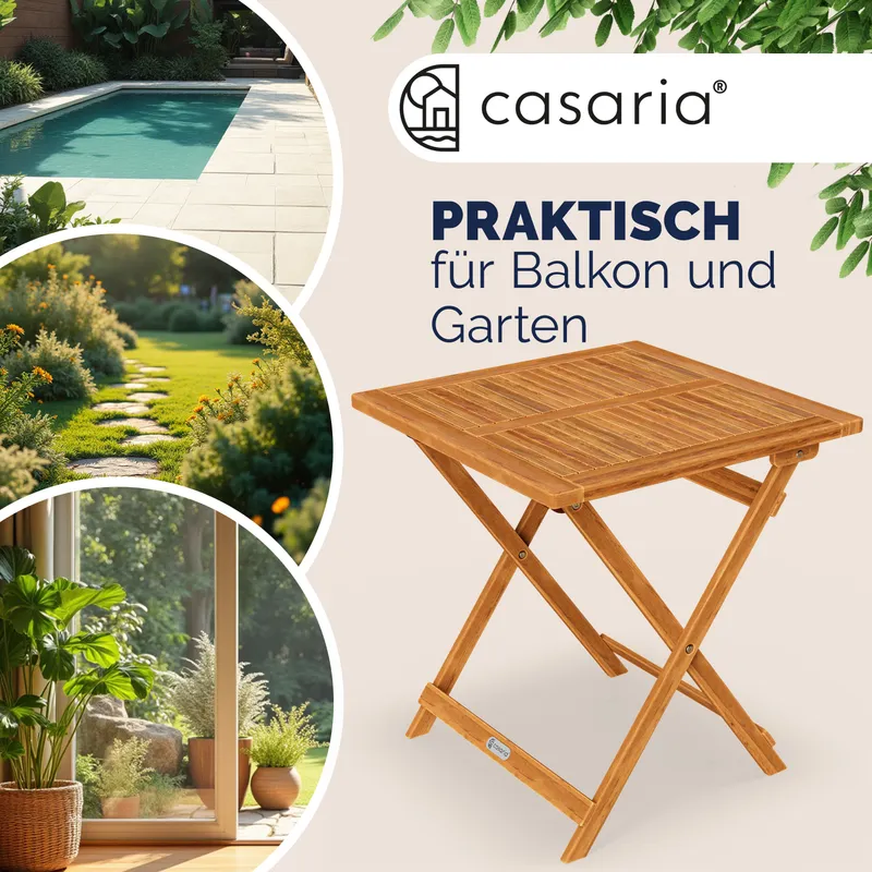 Casaria® Gartentisch Akazienholz 70x70x73cm klappbar, Braun, – Produktbild 2 von 2