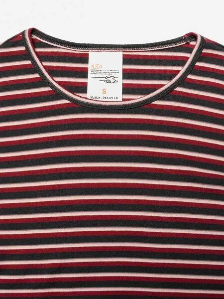 Nudie Jeans Nudie Jeans Damen Longsleeve - Jessy LS T-Shirt Striped Rib - aus Bio-Baumwolle, Multi (rot), – Produktbild 2 von 4