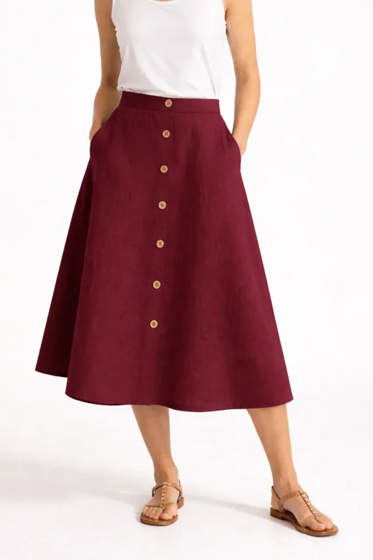 De IONESCU De IONESCU Damen vegan Midirock Leinen, Dunkelrot, – Produktbild 2 von 2