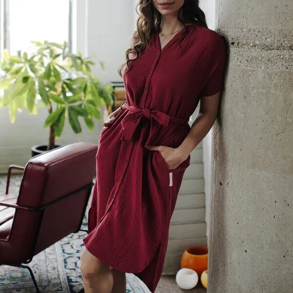 NORDLICHT NORDLICHT Damen Musselin Blusen Kleid aus 100% Bio-Baumwolle ELLA, Rot, – Produktbild 3 von 4