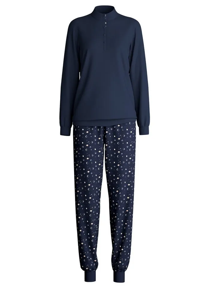 CALIDA CALIDA Schlafanzug Midnight Dreams (2 tlg) V-Ausschnitt, Langarm, Single Jersey Qualität, weich, Blau, – Produktbild 2 von 5