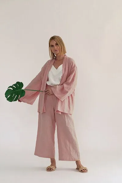 gust. gust. Leinen-Kimono-Set - Kimono und Hose - Linen Kimono Set - 100% Bio-Leinen, Dusty pink (pink), – Produktbild 1 von 3