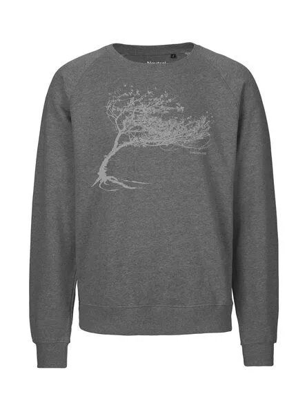 Peaces.bio - handbedruckte Biomode Peaces.bio - handbedruckte Biomode Bio Damen-Sweatshirt Loose Fit Windy Tree, Dunkelgrau, – Produktbild 1 von 2
