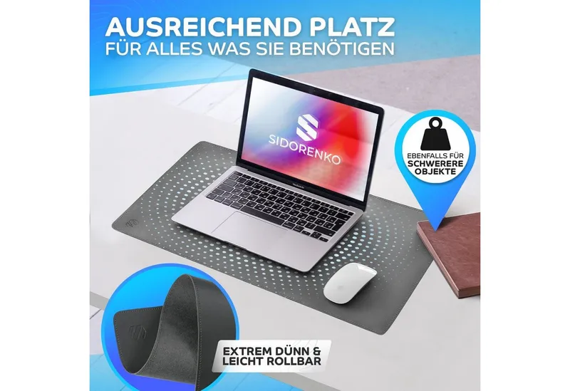 MAXLVL Gaming Mauspad Schreibtischunterlage - Mauspad mit Vernähte Kanten - abwaschbar (in 80x40 cm / 60x35 cm, Schreibtisch Unterlage für Büro), Tischunterlage Schreibtisch aus PU-Leder, Anthrazit, – Produktbild 5 von 5