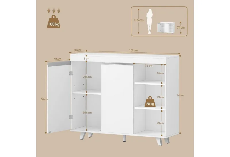 LuxusKollektion Badkommode Badezimmerschrank 2 Türen 3 offene Ablagen weiß 30x100x82 cm (1 St), Weiß, – Produktbild 3 von 5