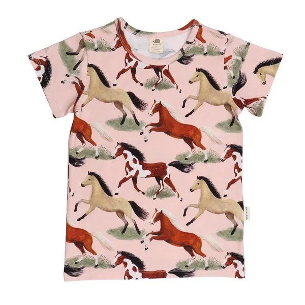 Walkiddy Walkiddy Kinder T-Shirt GOTS-zertifiziert aus Bio-Baumwolle rosa mit Pferde-Motiv, Pink, – Produktbild 2 von 3