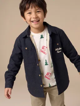 Vertbaudet Vertbaudet Jungen Flanell-Overshirt mit Teddyfleece & Stickerei Winter Team – Produktbild 1 von 1